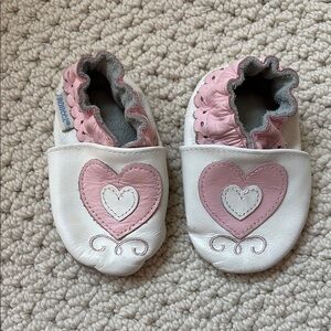 Robeez Pink and White Moccasin Shoes with Heart Design
